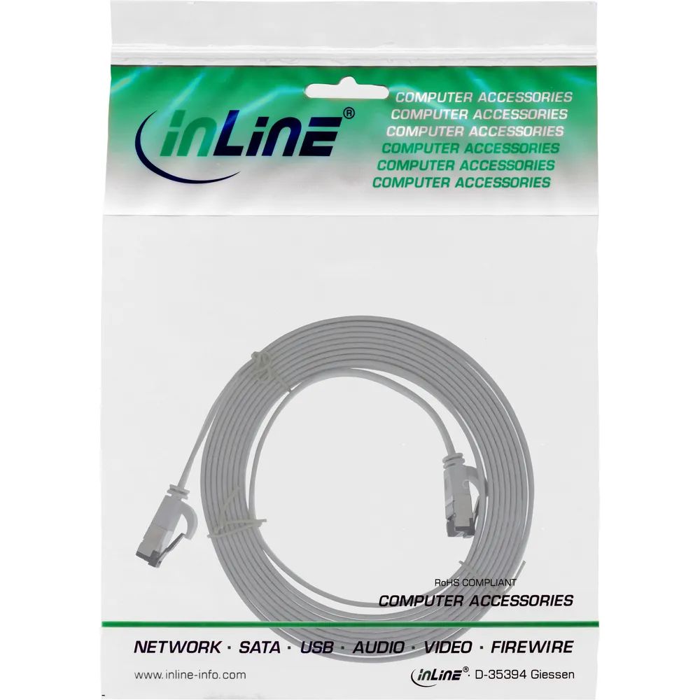 InLine Patchkabel flach - U/FTP - Cat.8.1 - TPE halogenfrei - grau - 2m