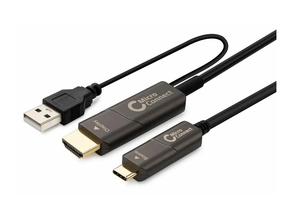 MicroConnect Premium - Adapterkabel - 24 pin USB-C männlich zu HDMI männlich - 15 m - Schwarz - Active Optical Cable (AOC)
