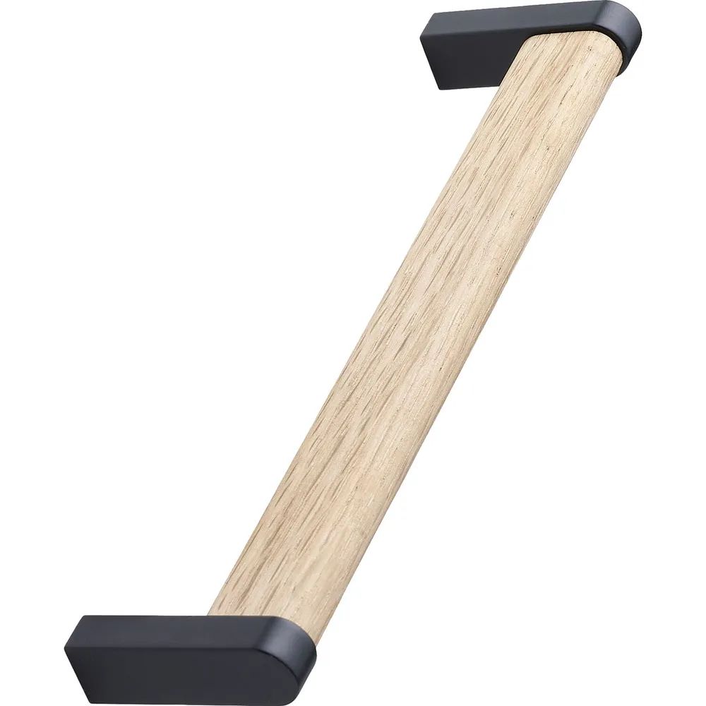 Furnipart Möbelgriff Crossing Breite 168 mm, Eiche lackiert/Sockel Zinkdruckguss schwarz
