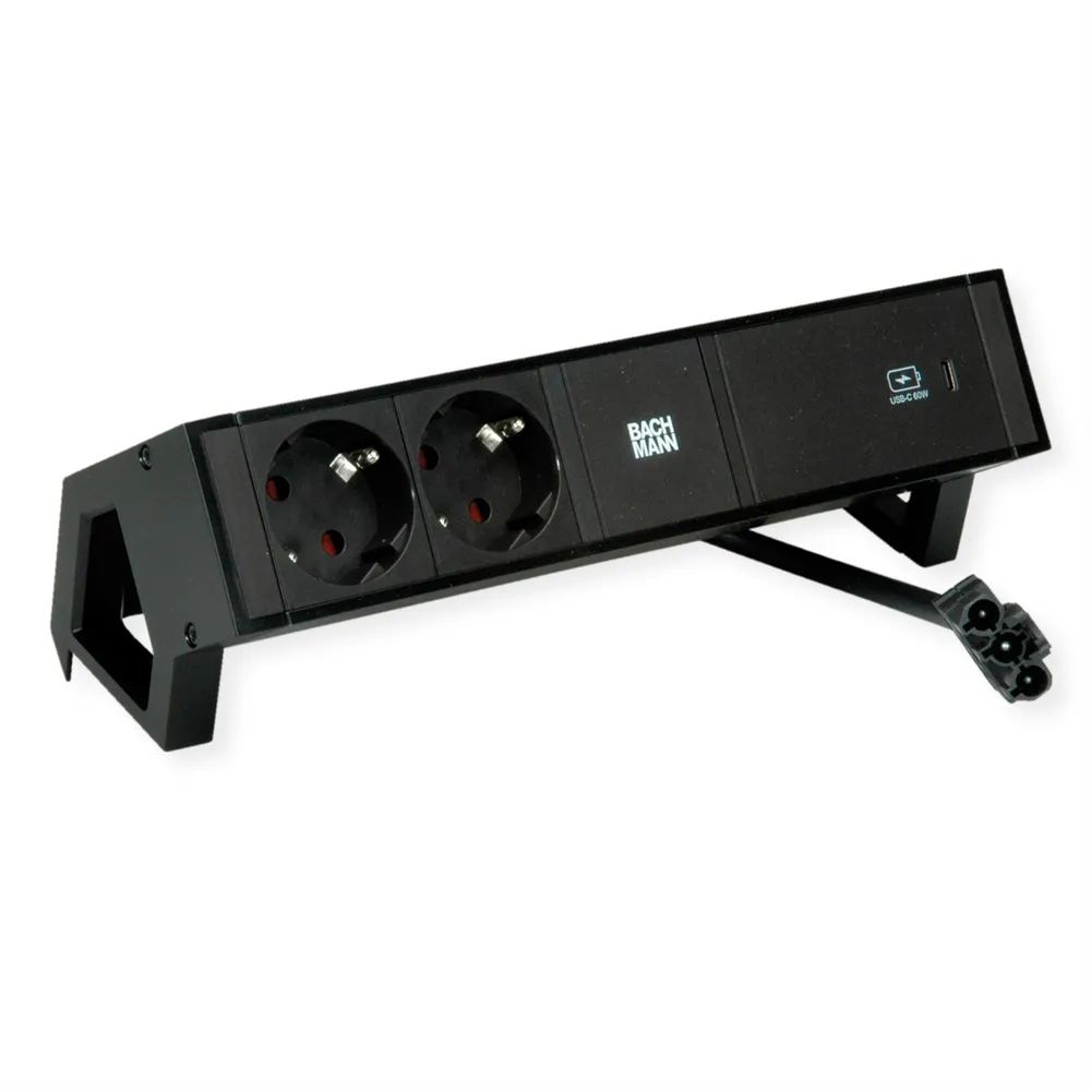 BACHMANN DESK2 2xSchutzkontakt USB C, USB Charger 60W 0,2m GST18 Schwarz