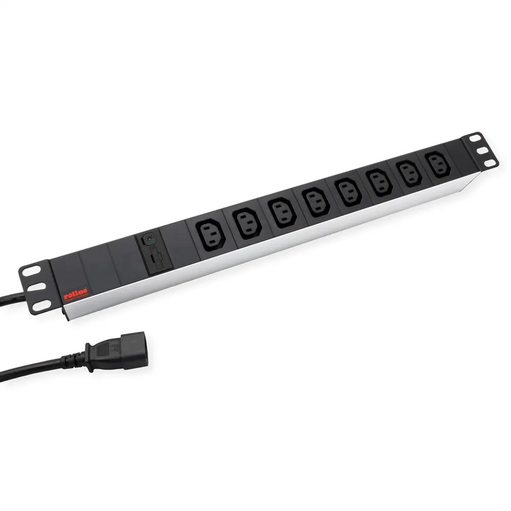 ROLINE 19-Zoll-Steckdosenleiste 8-fach C13 + C14-Stecker, 10A, Aluminium, 2 m
