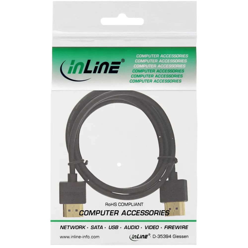 InLine HDMI Superslim Kabel A an A - HS mit Eth. - Premium - schwarz / gold - 1,8m