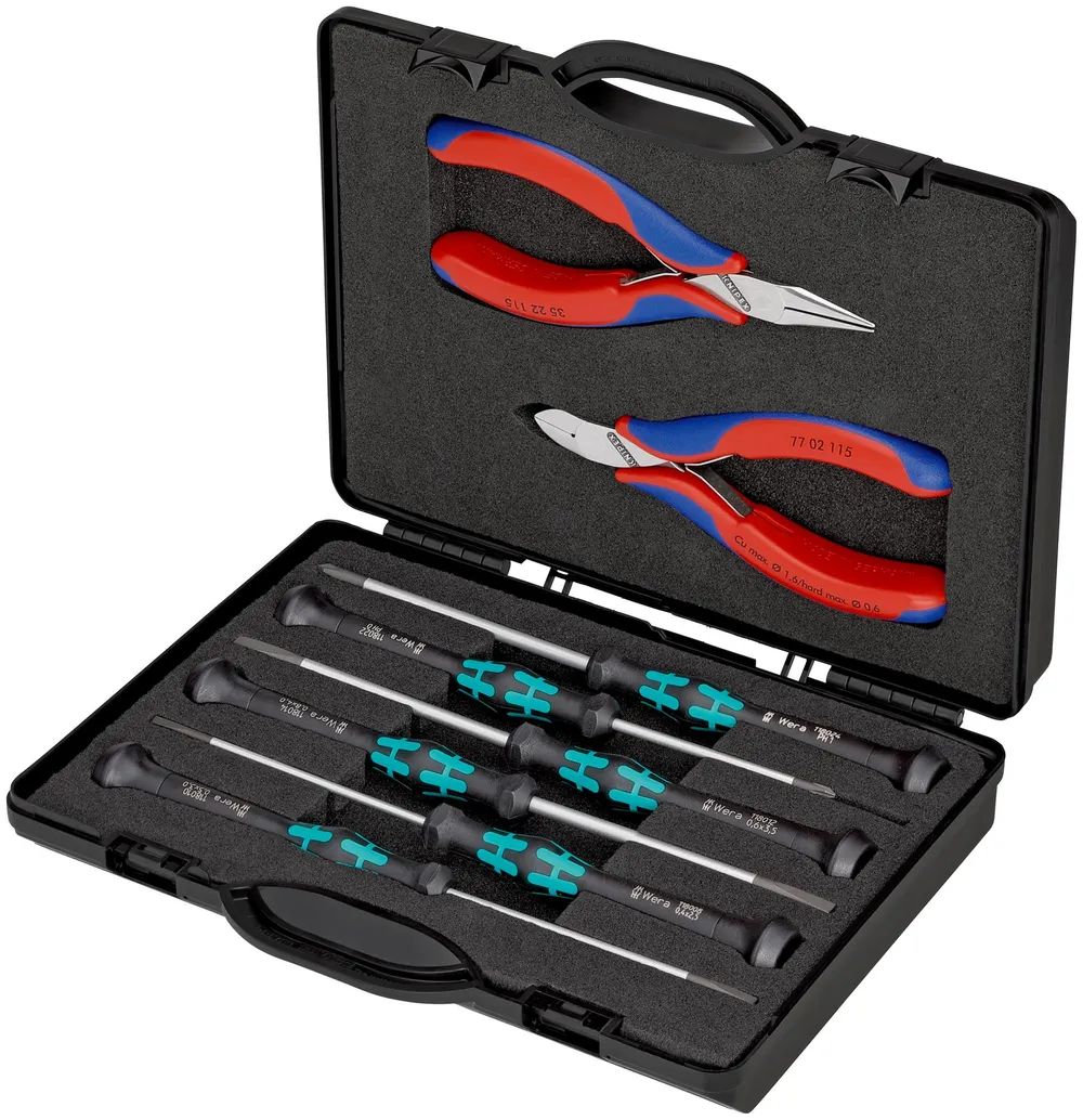 KNIPEX Elektronikzangen-Set mit Werkzeugen für Arbeiten an elektronischen Bauteilen 8-teilig 215 mm