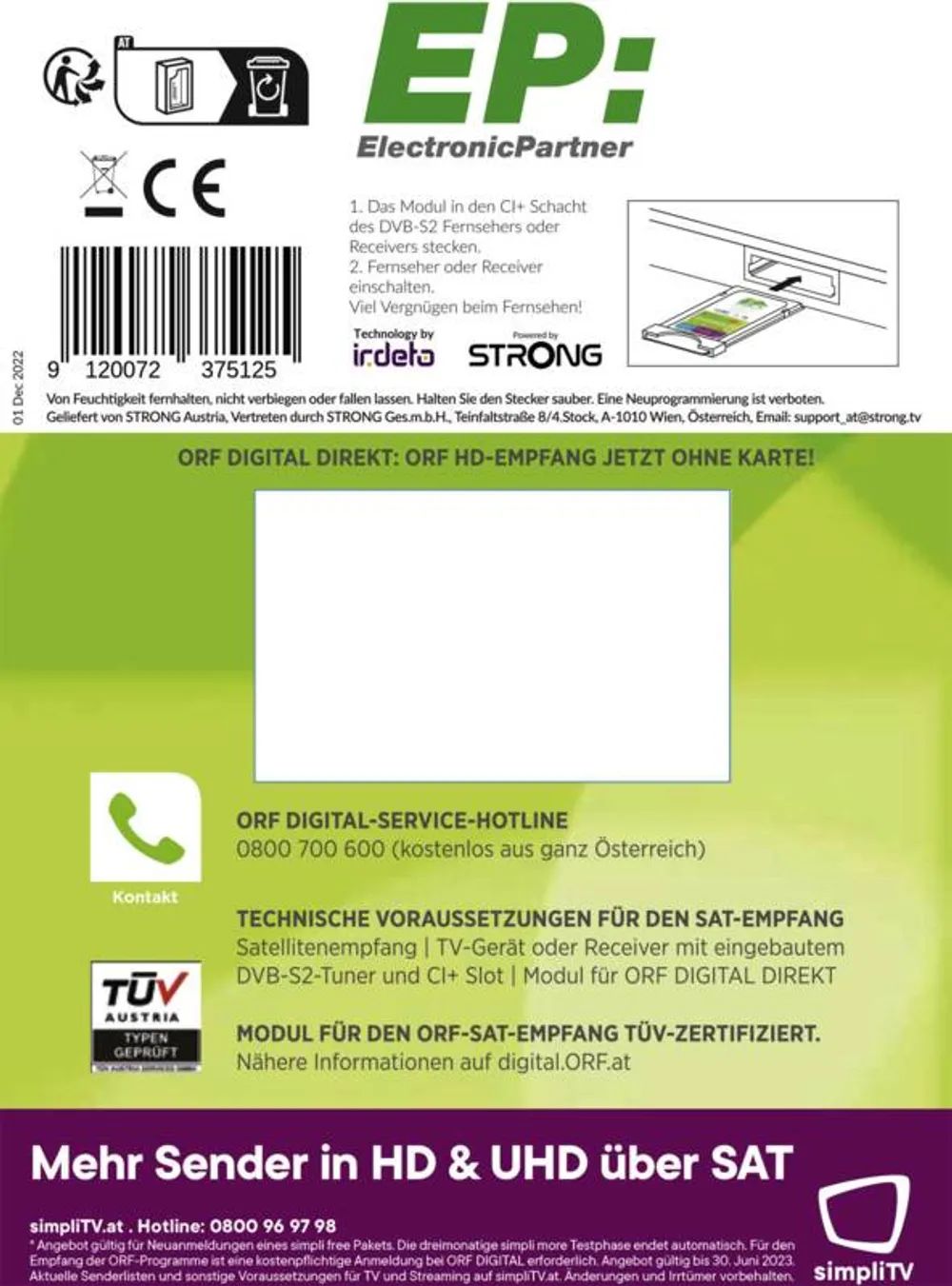 Strong EP: CI+ Modul simpliTV SAT V 1.4