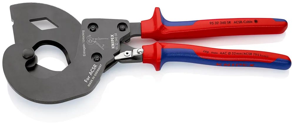 KNIPEX ACSR Freileitungsschneider (Ratschenprinzip) für Freileitungsseile mit Stahlkern mit Mehrkomponenten-Hüllen brüniert 340 mm