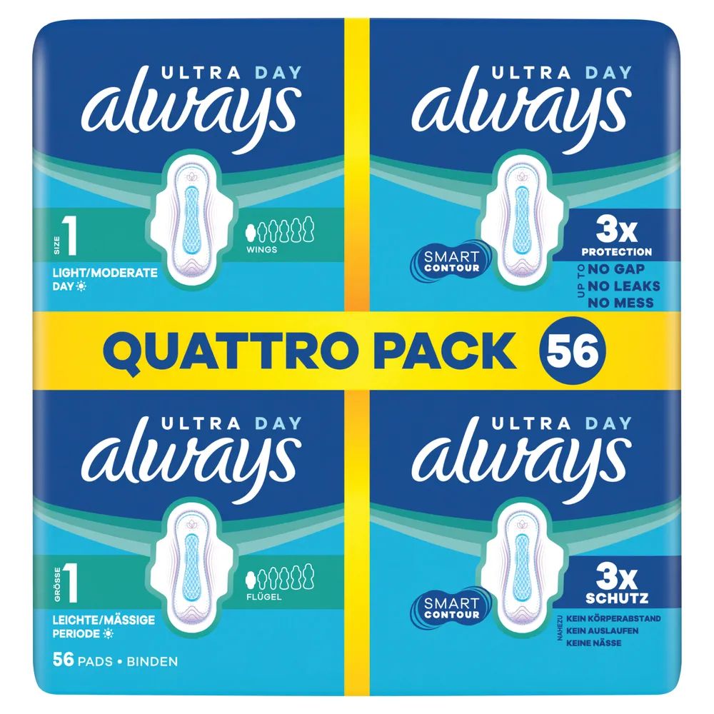 always Ultra Binde - Größe 1 - Normal mit Flügeln Quattropack 56