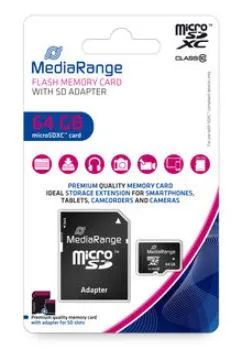 Media Range MediaRange Micro SDXC Memory Card Class 10 mit SD-Karten Adapter 64GB