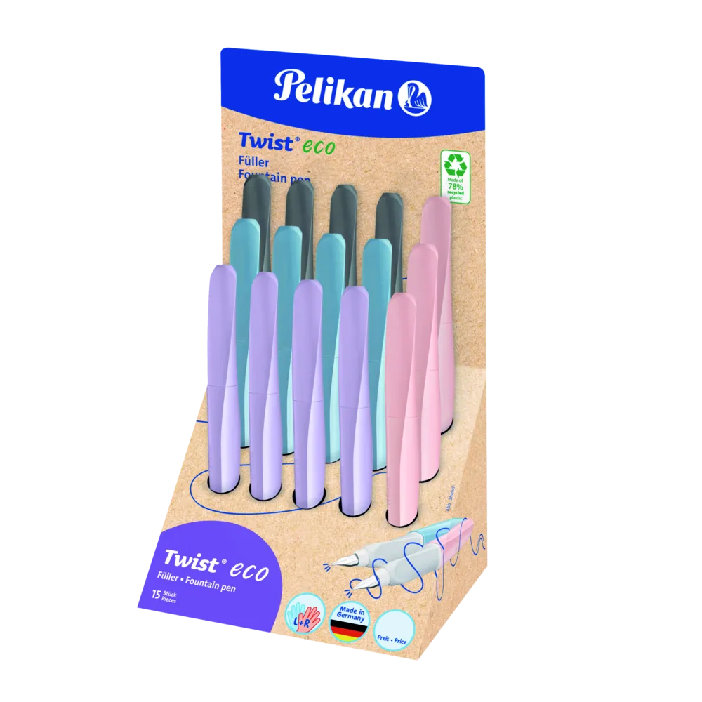 Pelikan Füllhalter Twist® eco Display mit 15 Stück, farbig sortiert, Feder M