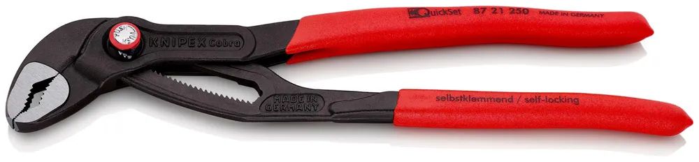 KNIPEX Cobra® QuickSet Hightech-Wasserpumpenzange mit rutschhemmendem Kunststoff überzogen grau atramentiert 250 mm