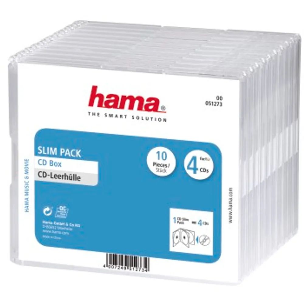 Hama CD-Leerhülle Slim Pack 4, 10er-Pack, Transparent