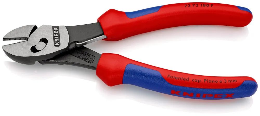 KNIPEX TwinForce® Hochleistungs-Seitenschneider mit Öffnungsfeder mit Mehrkomponenten-Hüllen schwarz atramentiert 180 mm