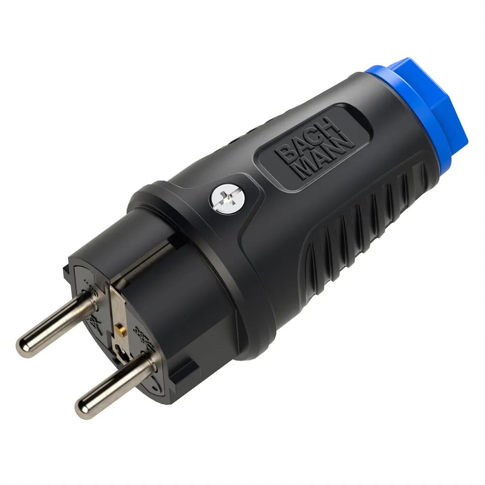 BACHMANN Schutzkontaktstecker Vollgummi CEE7/7, IP54, schwarz / blau