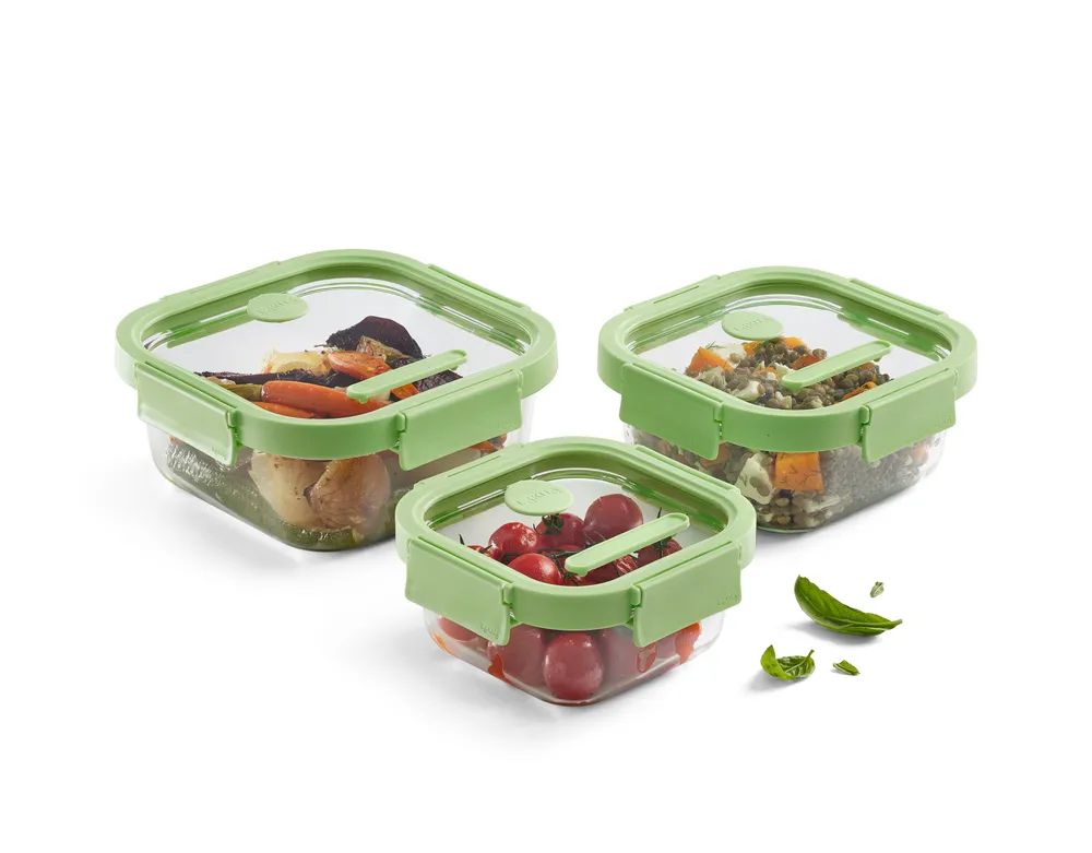 Lékué Quadratische Vorratsgläser, 3er-Set - Green