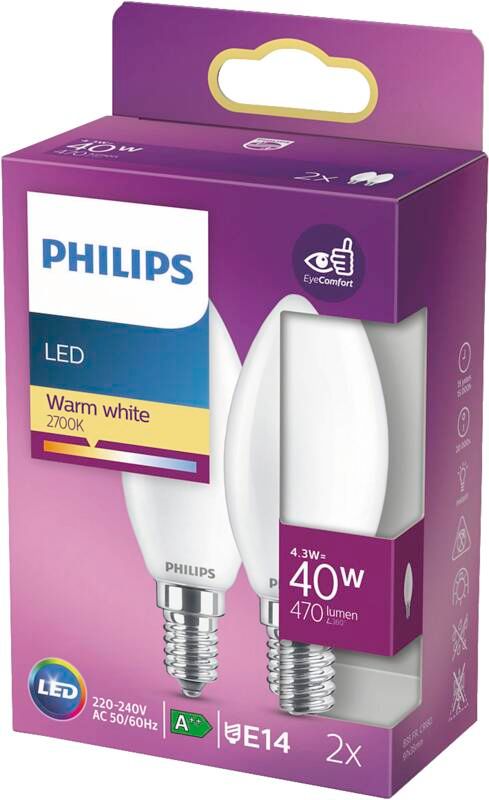 Philips LED classic 40W B35 E14 WW FR ND 2PF/6 - 2er Pack