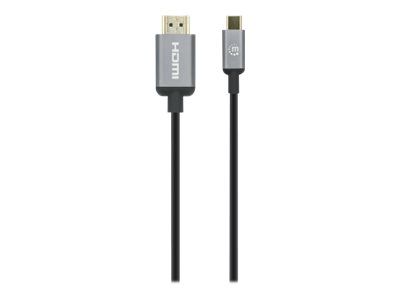 Manhattan USB-C to HDMI Cable, 4K@60Hz, 1m, Black, Male to Male, Three Year Warranty, Polybag - Adapterkabel - 24 pin USB-C männlich zu HDMI männlich - 1 m - Doppelisolierung - Schwarz - unterstützt 4K 60 Hz (3840 x 2160)