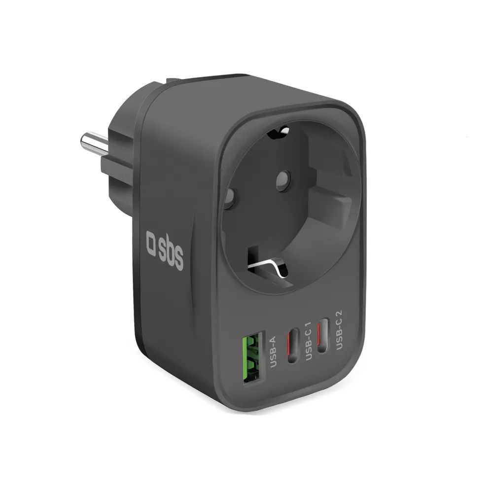 SBS Schukoadapter mit 2x USB-C PD & 1x USB-A, 30W schwarz
