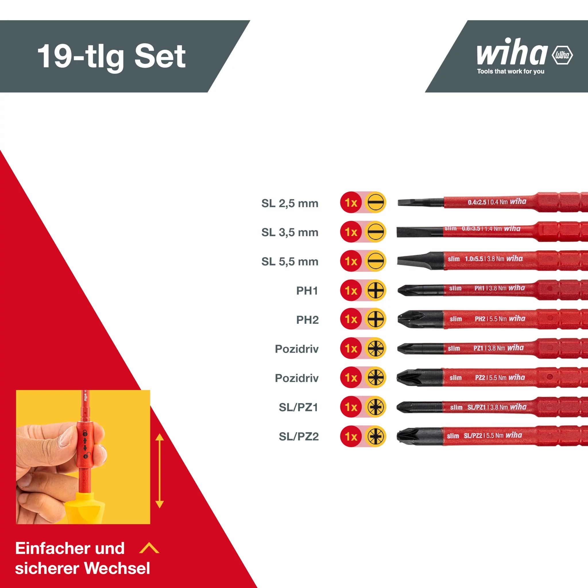 Wiha Drehmoment-Schraubendreher Set TorqueVario®-S electric gemischt 14-tlg.