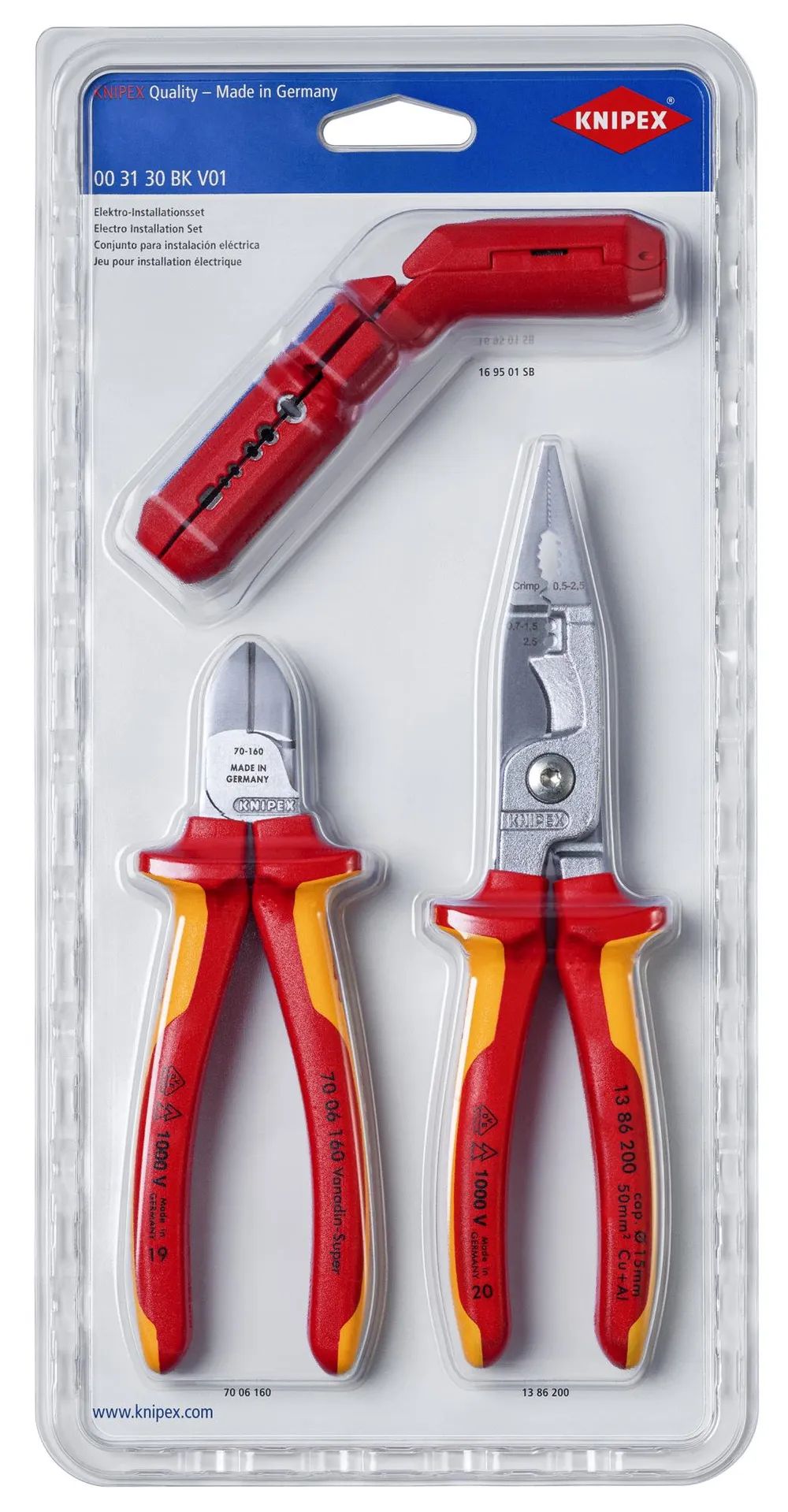 KNIPEX Elektro-Installationsset 1 x 13 86 200, 1 x 16 95 01 SB, 1 x 70 06 160