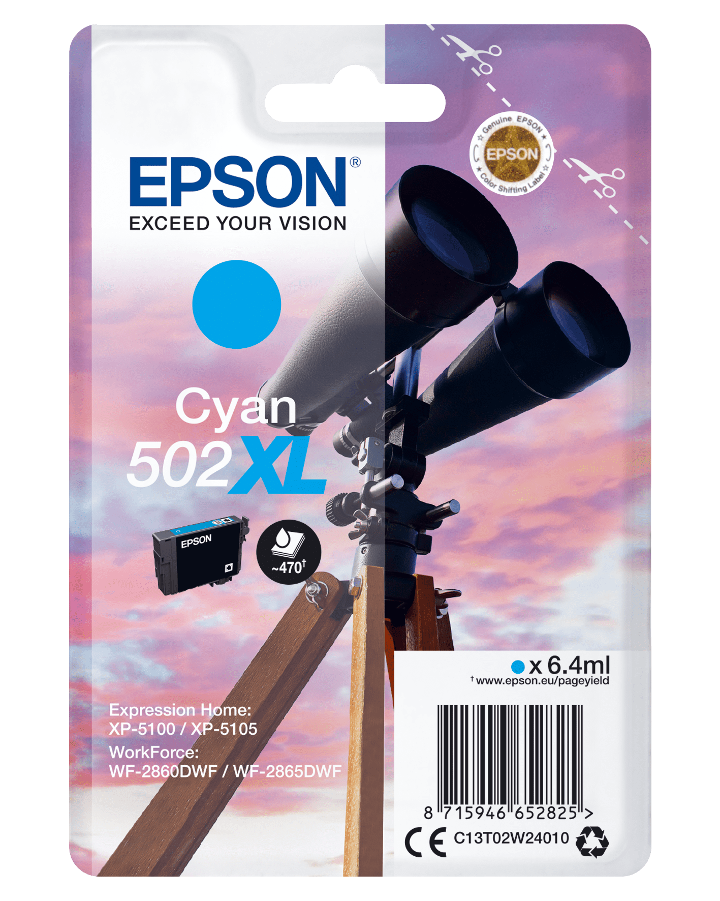 Epson 502 Tinte Fernglas Single, XL, cyan
