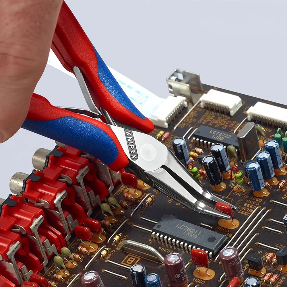 KNIPEX Elektronik-Greifzange mit durchgestecktem Gelenk mit Mehrkomponenten-Hüllen 145 mm