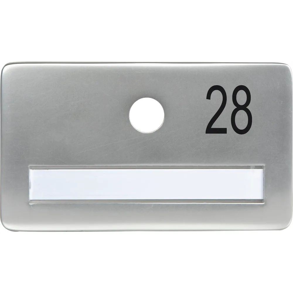 SOLIDO Namensschild ohne Spion, Bohrung ø 14, Alu silber eloxiert, Gravur Nr. 28