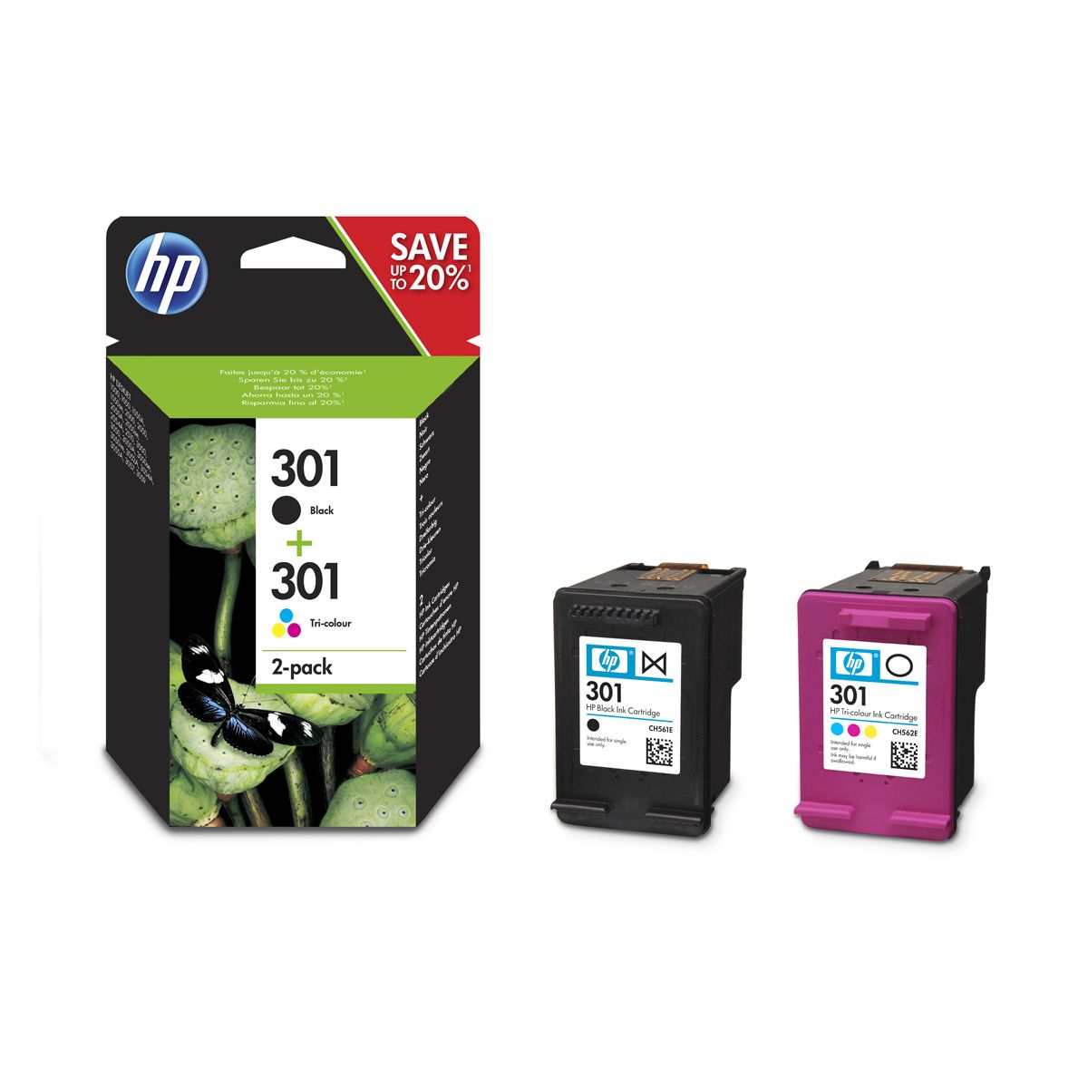 HP 301 - 2er-Pack - Schwarz, Farbe (Cyan, Magenta, Gelb)