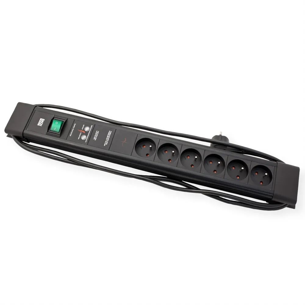 BACHMANN CONNECTUS 6xUTE, 1xGVS 1xSchalter 2,0m CEE7/7 Schwarz