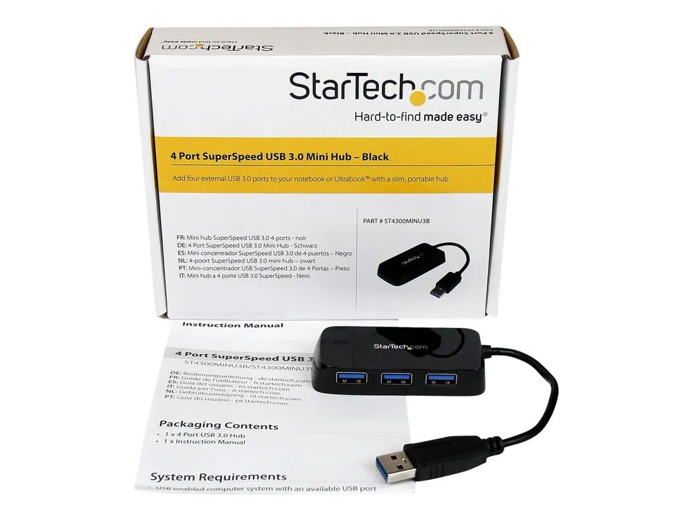 StarTech.com 4 Port USB 3.0 SuperSpeed Hub - Schwarz