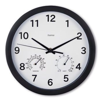 Hama Wanduhr "Malta", Ø 25 cm, mit Thermo-/Hygrometer, ohne Ticken, Schwarz