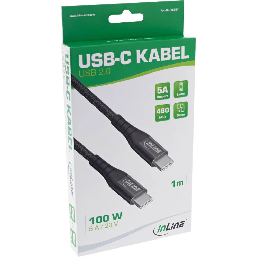 InLine USB 2.0 Kabel - USB-C Stecker/Stecker Schnellladekabel 100W - 1m