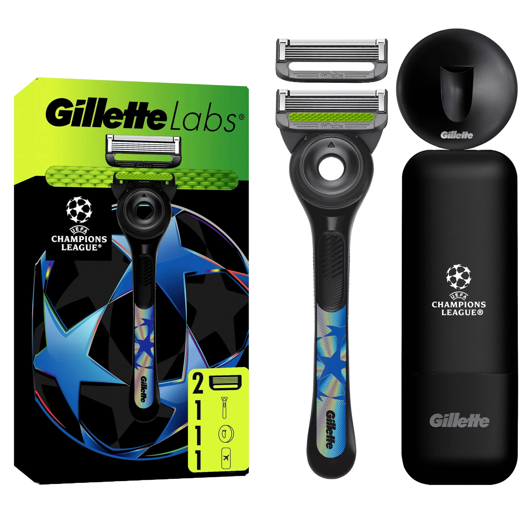 Gillette Labs Rasierapparat mit 2 Klingen Handstück + Slim Travel Case "UEFA Champions League"