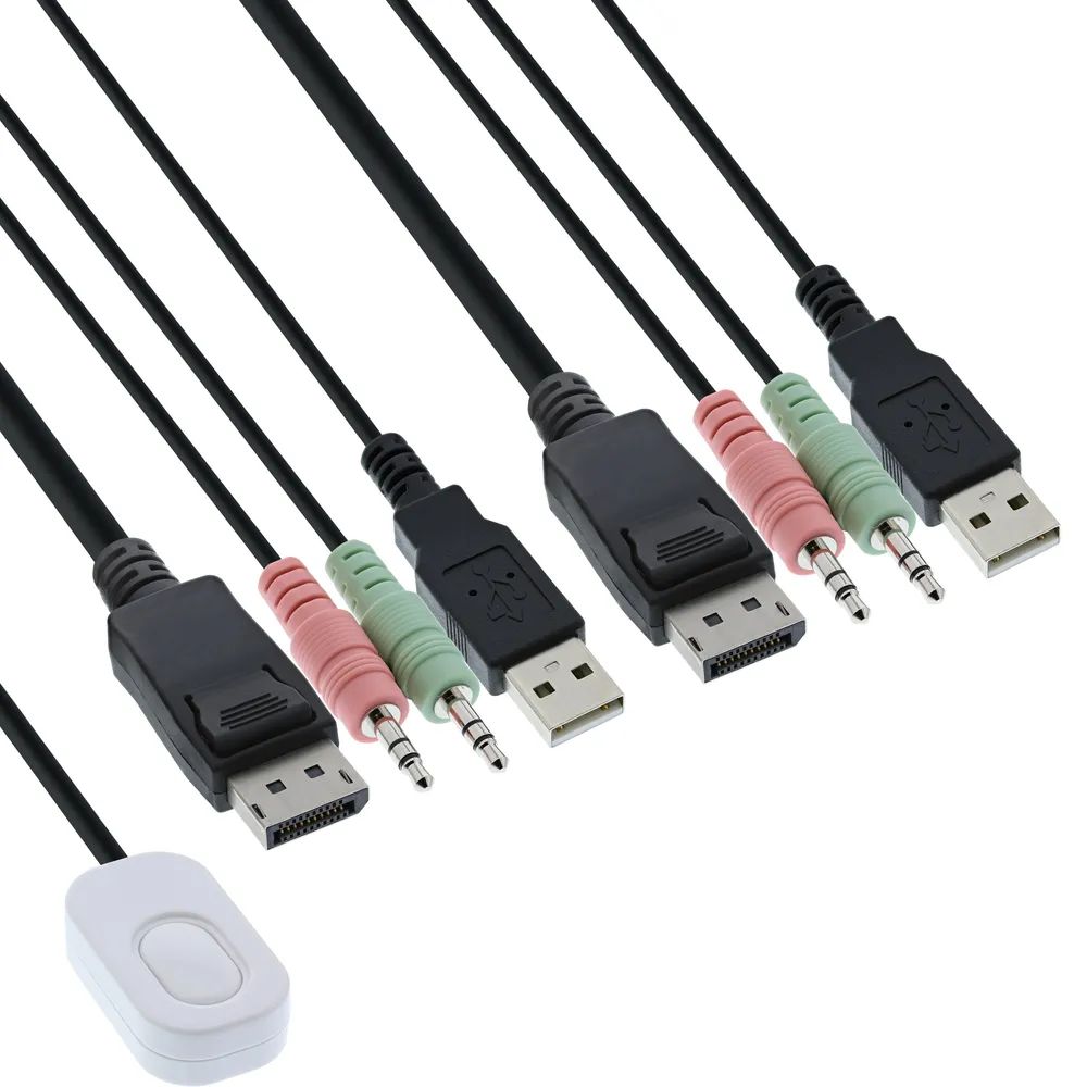 InLine KVM Switch - 2-fach - Displayport 1.2 - 4K - USB - mit Audio - integr. Kabel