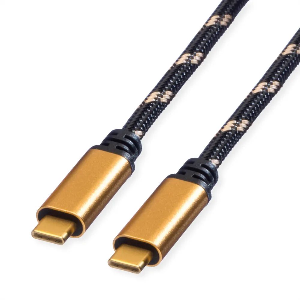 ROLINE GOLD USB4 Gen3x2 Kabel, C–C, ST/ST, 8K UHD-2, 40Gbit/s, 100W, schwarz / gold, 2 m