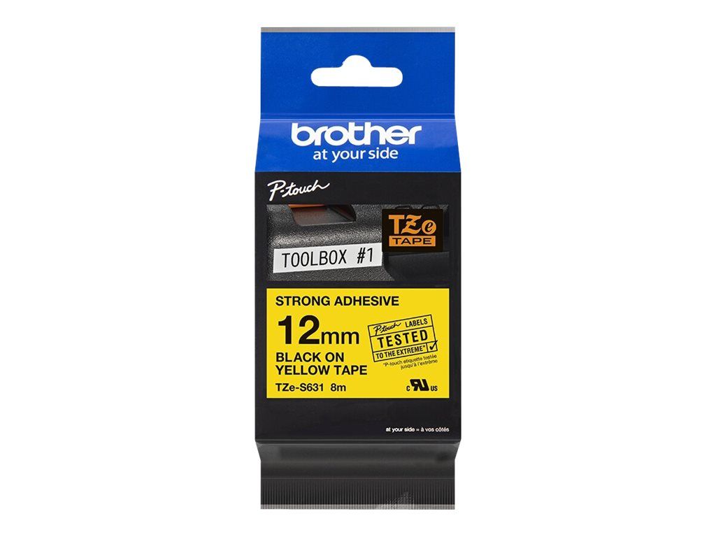 Brother TZe-S631 - Extrem stark haftend - Schwarz auf Gelb - Rolle (1,2 cm x 8 m)