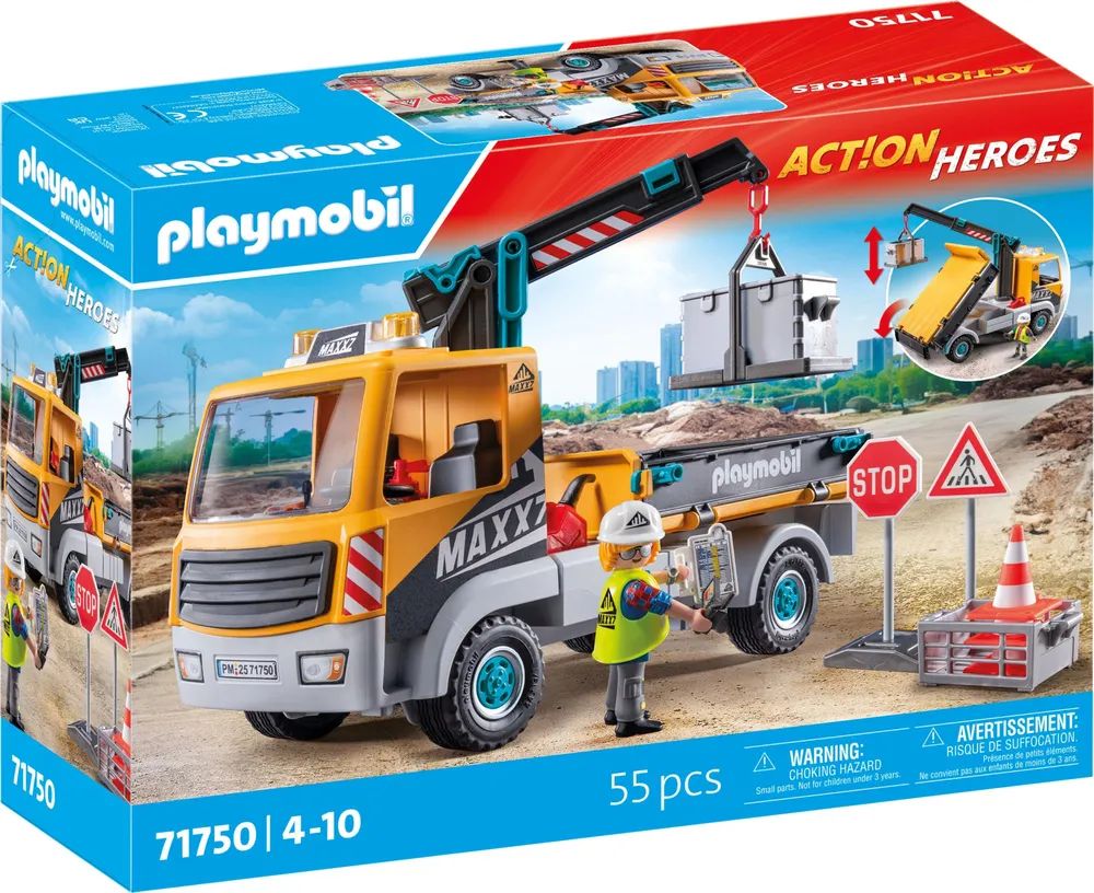 PLAYMOBIL 71750 Action Heroes Baustellen-LKW mit Kran