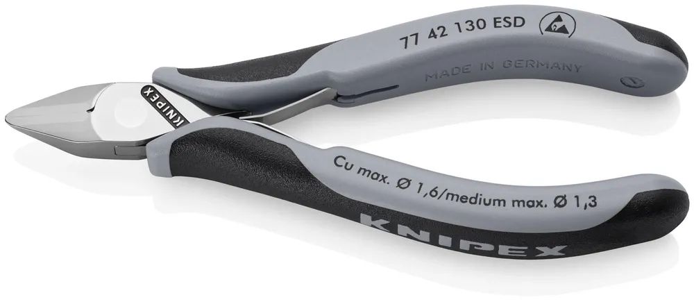 KNIPEX Elektronik-Seitenschneider ESD mit durchgestecktem Gelenk mit Mehrkomponenten-Hüllen 130 mm