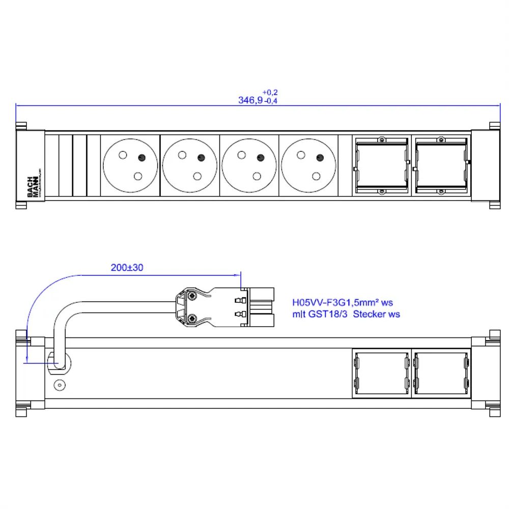 BACHMANN POWER FRAME 4xUTE 2xCM 0,2m GST18 RAL9010
