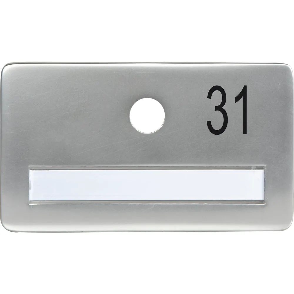 SOLIDO Namensschild ohne Spion, Bohrung ø 14, Alu silber eloxiert, Gravur Nr. 31
