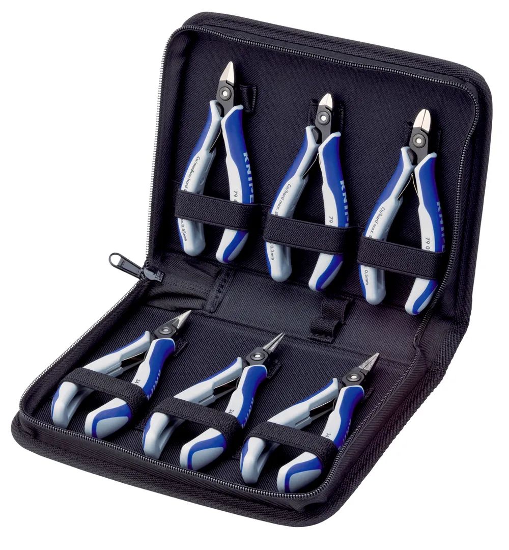 KNIPEX Elektronikzangen-Set mit Werkzeugen für Arbeiten an elektronischen Bauteilen 6-teilig 215 mm