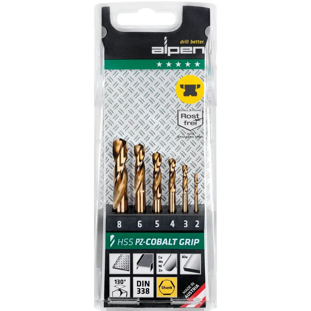 ALPEN Spiralbohrer-Kassette DIN1897PZ HSS Cobalt GRIP TM6 ø 2-8 mm 6-teilig