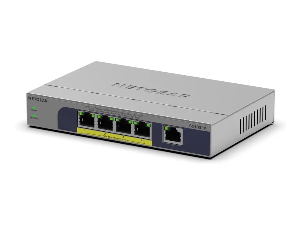 Netgear 5PT GB Unmanaged SWCH W/PoE+GS105PP - Switch - 1 Gbps