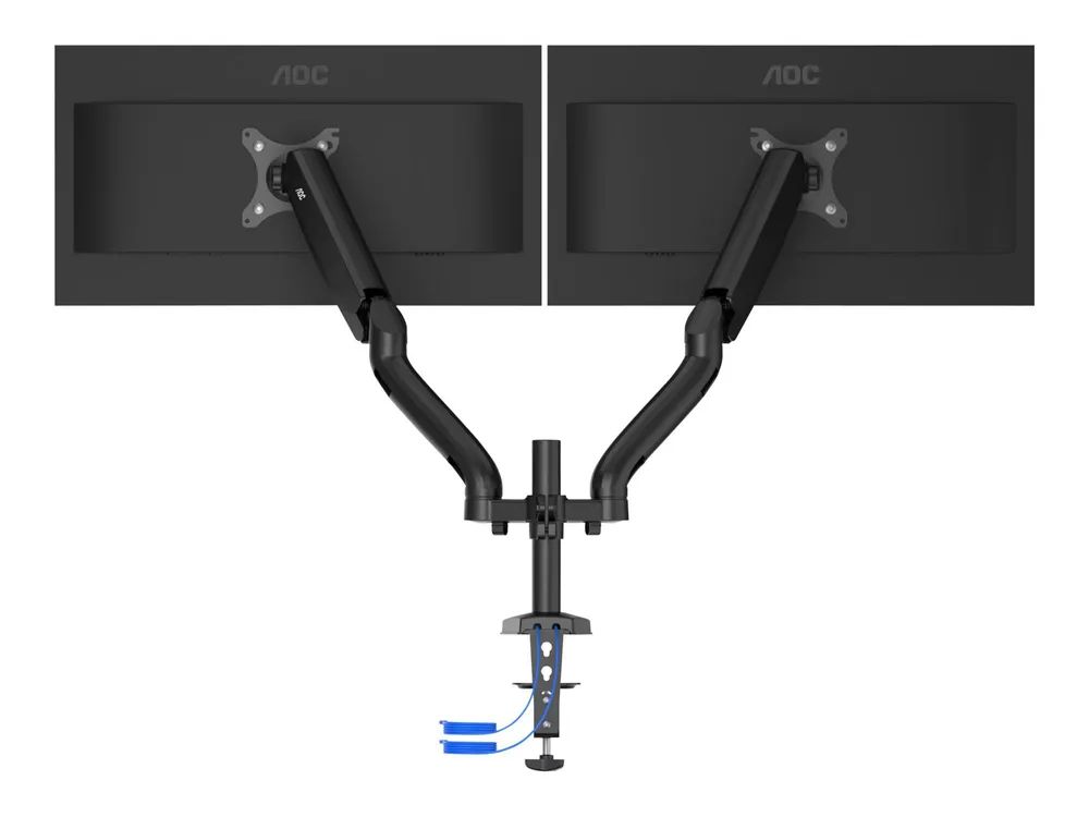 AOC AD110DX - Befestigungskit (Monitorarm, Klemmmontagesockel, Tischplattenbohrung) - einstellbarer Arm - für 2 LCD-Displays - Gasdruckfeder - Aluminiumlegierung - Schwarz - Bildschirmgröße: 33.02-80.01 cm (13"-31.5")