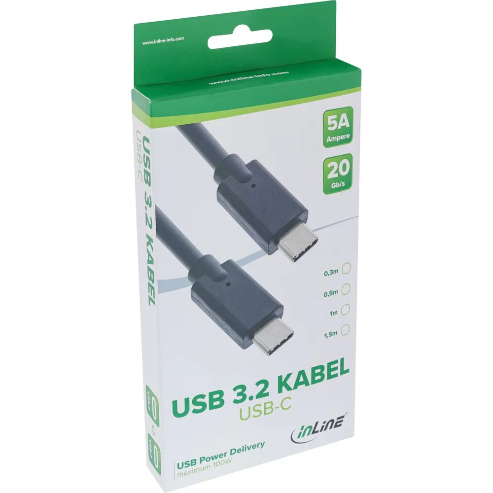 InLine USB 3.2 Gen.2x2 Kabel - USB-C Stecker/Stecker - schwarz - 2m