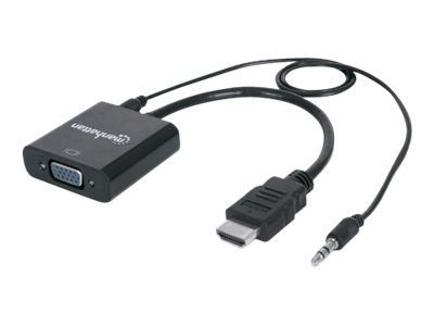 Manhattan HDMI auf VGA-Konverter, HDMI-Stecker auf VGA-Buchse, mit Audio, optionaler USB Micro-B-Stromport, schwarz - Video- / Audio-Adapter - HDMI männlich zu HD-15 (VGA)
