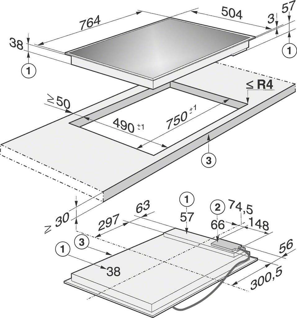 Miele Glaskeramik-Kochfeld KM 523 Rahmen Edelstahl
