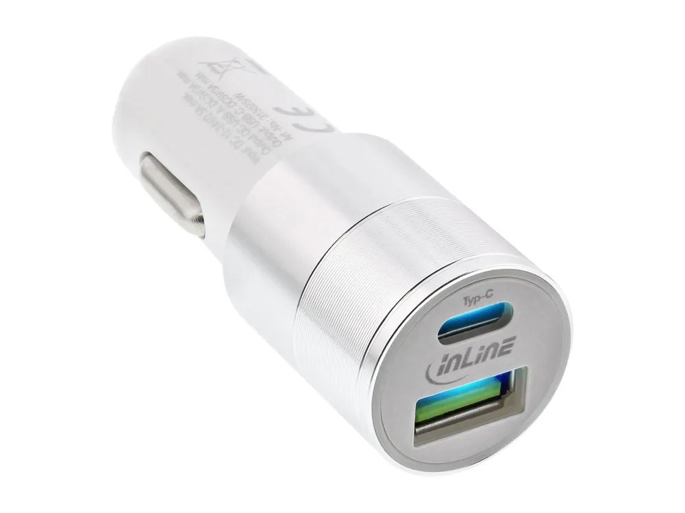 InLine USB 36W KFZ Ladegerät QC 3.0 - USB-A + USB-C - PD 3.0 - 12/24V DC - weiß