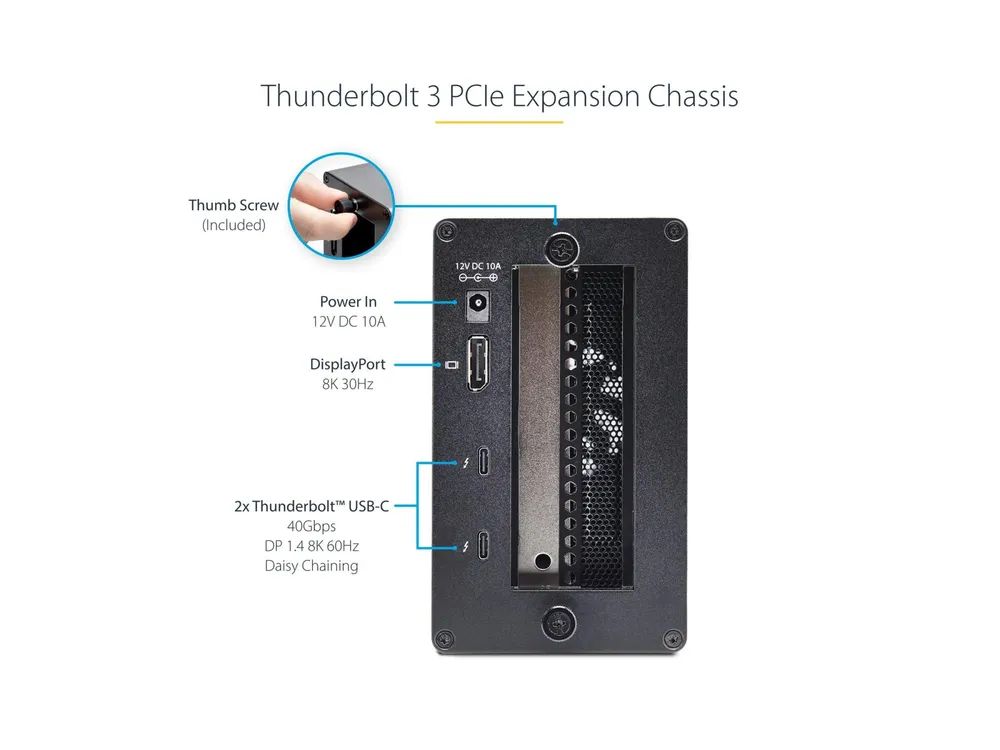 StarTech.com Thunderbolt 3 PCIe Expansion Chassis, Enclosure Box W/Dual PCI-E Slots, External PCIe Slots for Laptops/Desktops/All-In-Ones, 8K/4K Output Via TB3/DP 1.4 Ports - For PCI Express Cards (2TBT3-PCIE-ENCLOSURE)