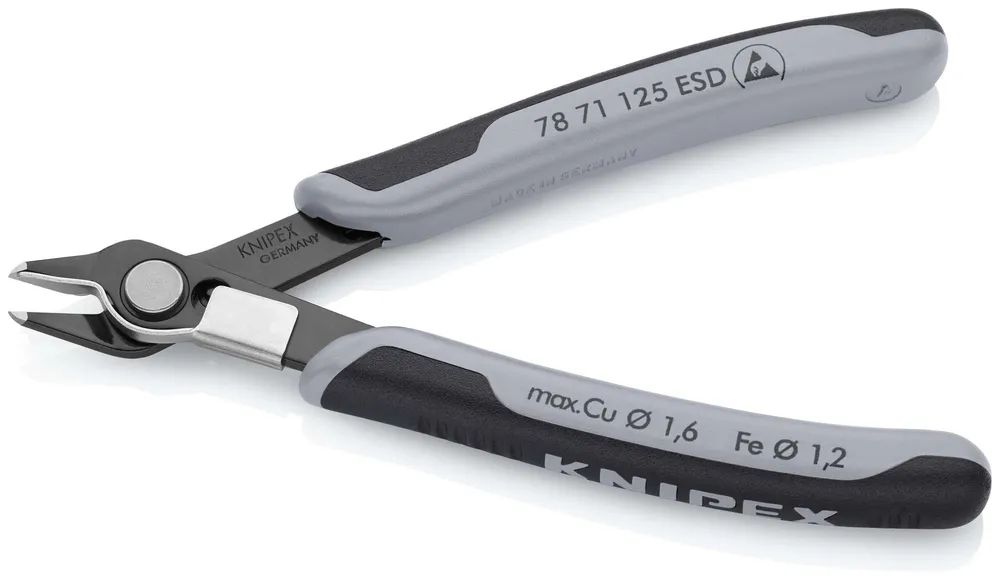 KNIPEX Elektronski Super Knips® ESD mit Mehrkomponenten-Hüllen brüniert 125 mm