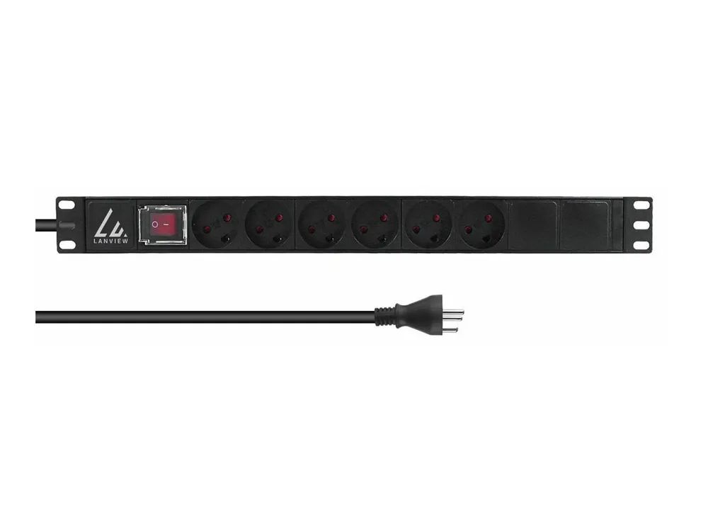 Lanview Steckdosenleiste (Rack - einbaufähig) - 13A - Wechselstrom 230 V - 1-phasig - Eingabe, Eingang Typ K - Ausgangsanschlüsse: 6 (Typ K)