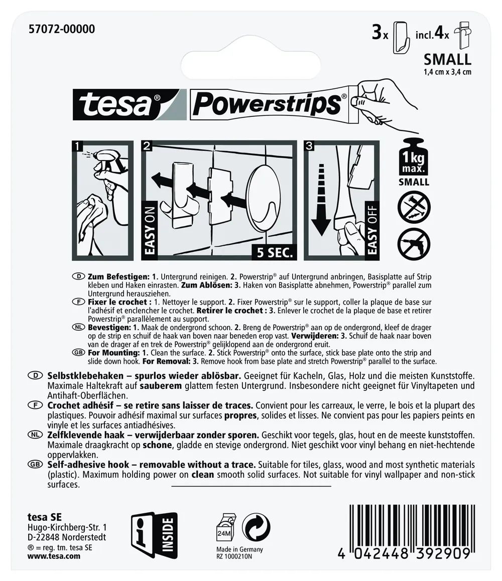 tesa® Powerstrips Haken Small eckig, weiß